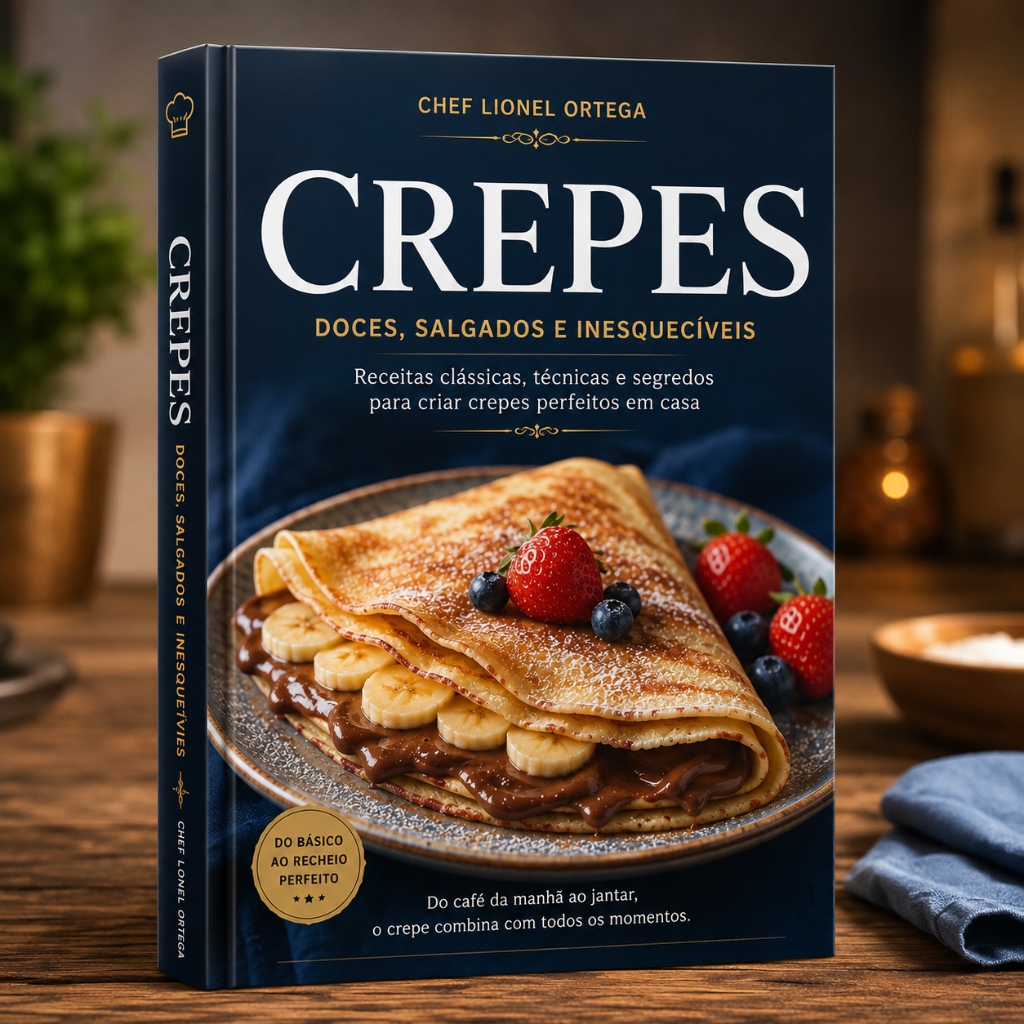 Mockup do eBook Crepes Doces, Salgados e Inesquecíveis pelo Chef Lionel Ortega